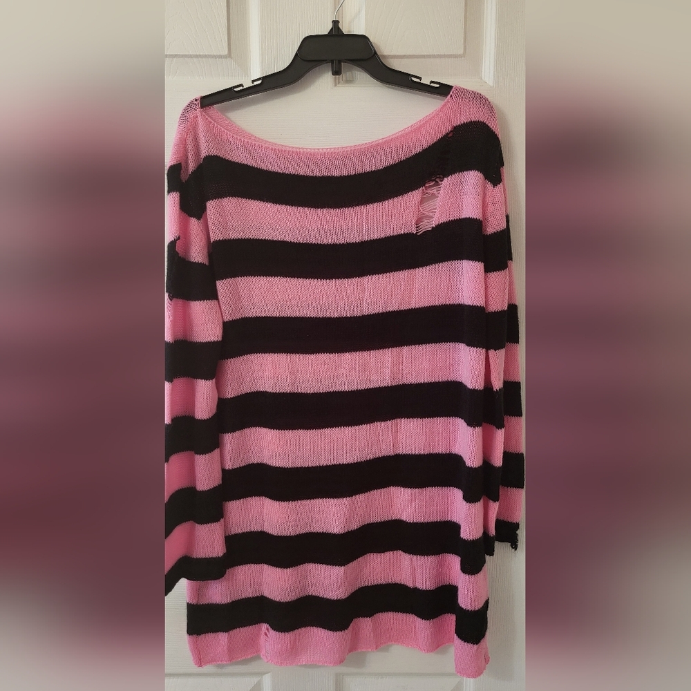 SHEIN Pink and Black Striped Sweater